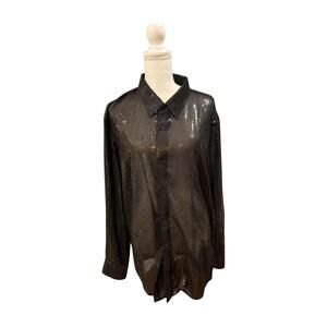 Nazila Couture Black Sequin Button-Up Blouse, size 42